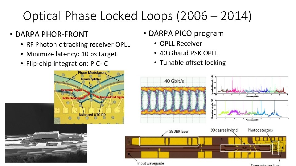 Optical Phase Locked Loops (2006 – 2014) • DARPA PHOR-FRONT • RF Photonic tracking