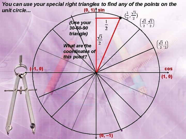 You can use your special right triangles to find any of the points on