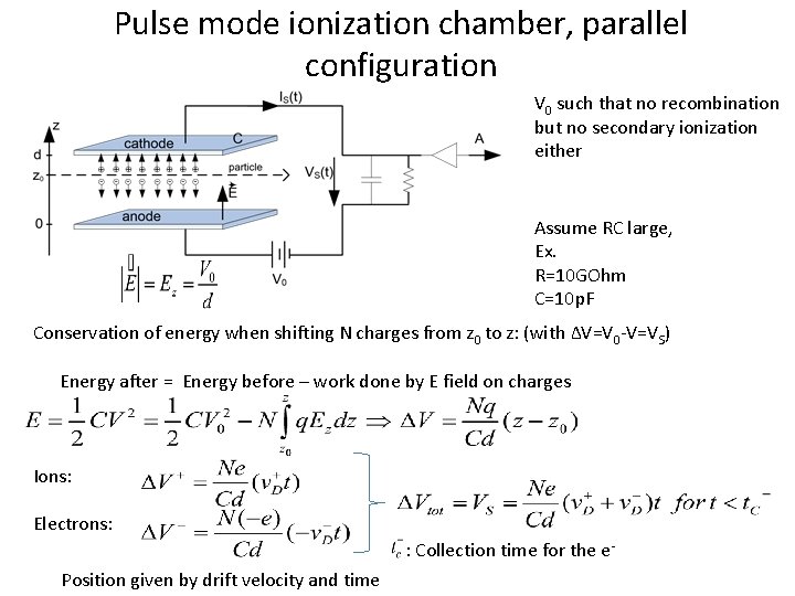 Pulse mode ionization chamber, parallel configuration V 0 such that no recombination but no