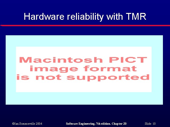 Hardware reliability with TMR ©Ian Sommerville 2004 Software Engineering, 7 th edition. Chapter 20