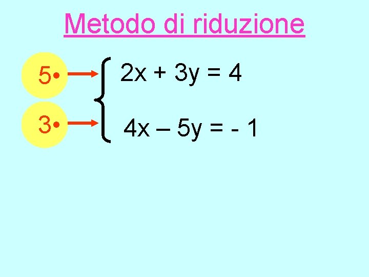 Metodo di riduzione 5 • 2 x + 3 y = 4 3 •