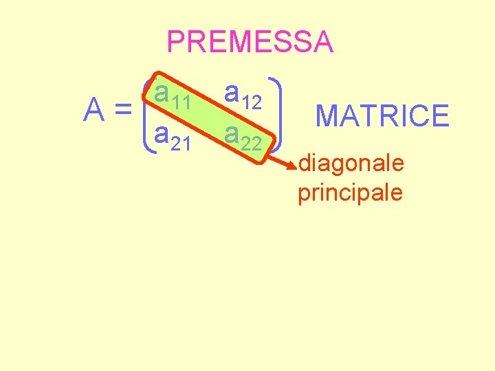 PREMESSA a 11 A= a 21 a 12 a 22 MATRICE diagonale principale 