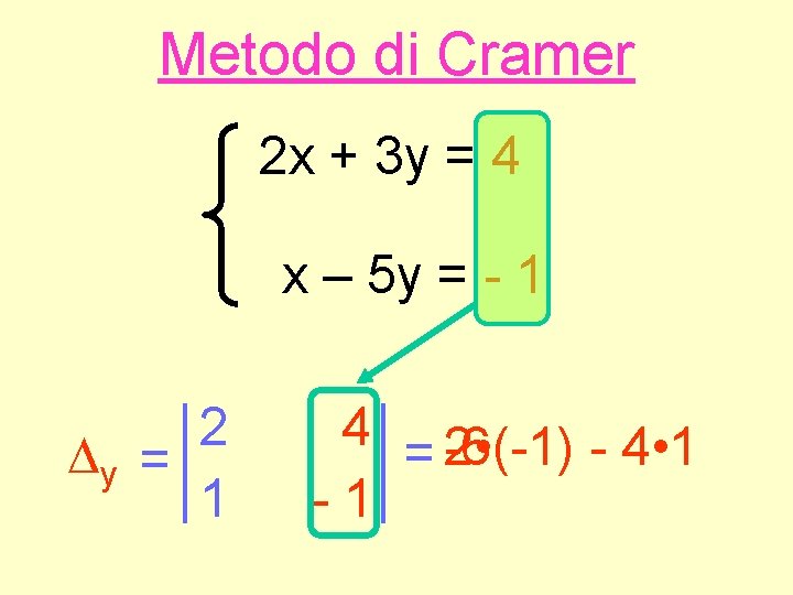 Metodo di Cramer 2 x + 3 y = 4 x – 5 y