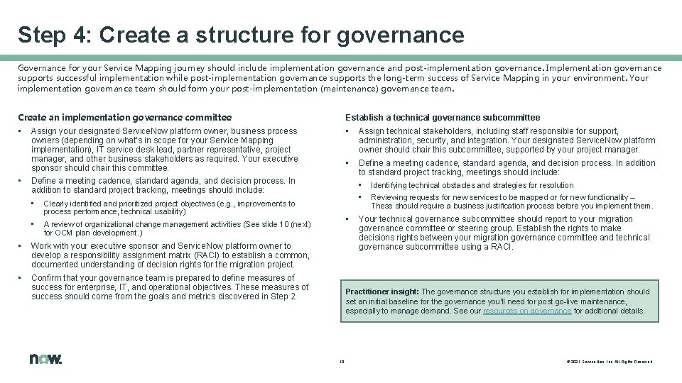 Step 4: Create a structure for governance Governance for your Service Mapping journey should