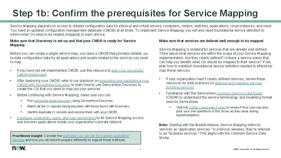 Step 1 b: Confirm the prerequisites for Service Mapping depends on access to reliable