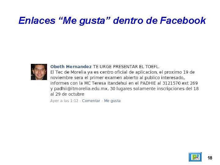 Enlaces “Me gusta” dentro de Facebook 18 