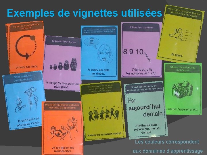 Exemples de vignettes utilisées Les couleurs correspondent aux domaines d’apprentissage 