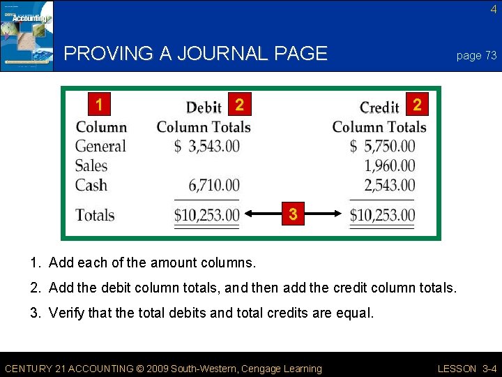4 PROVING A JOURNAL PAGE 1 2 page 73 2 3 1. Add each 4 PROVING A JOURNAL PAGE 1 2 page 73 2 3 1. Add each