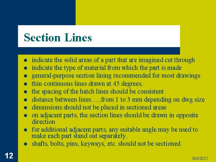 Section Lines l l l l l 12 indicate the solid areas of a