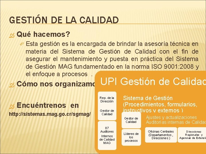 GESTIÓN DE LA CALIDAD Qué hacemos? Esta gestión es la encargada de brindar la