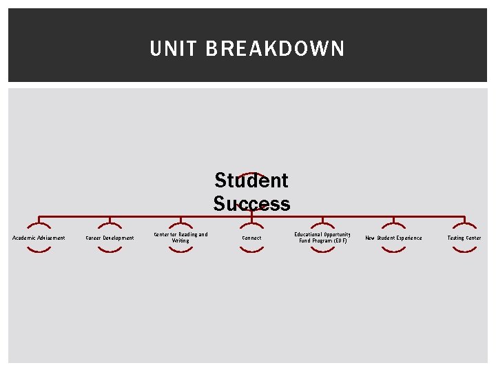 UNIT BREAKDOWN Student Success Academic Advisement Career Development Center for Reading and Writing Connect