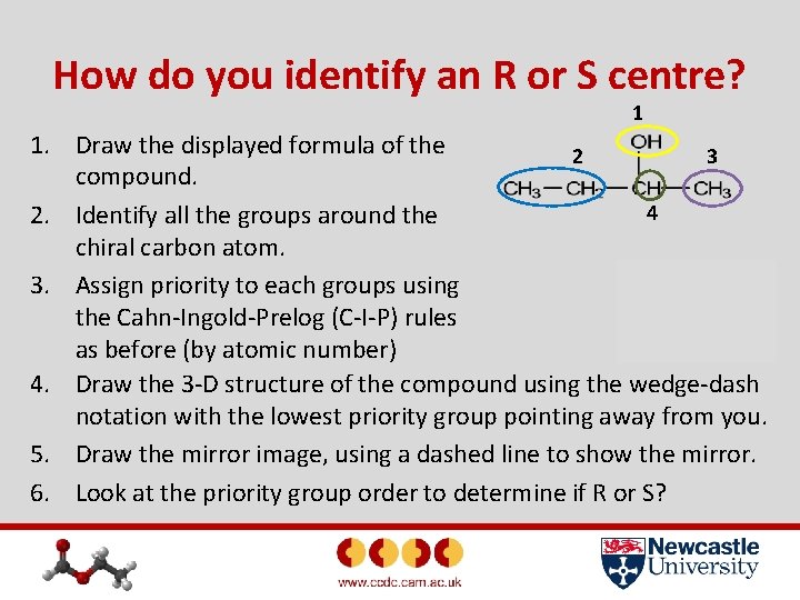 How do you identify an R or S centre? 1 1. Draw the displayed
