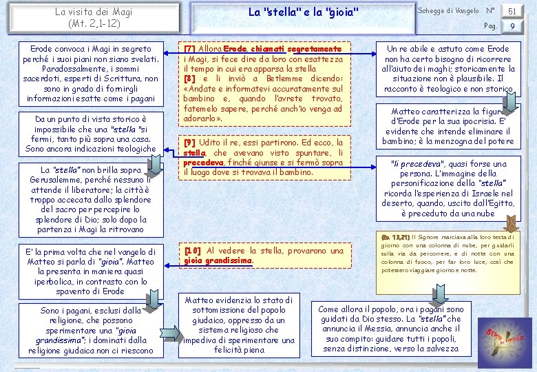 La visita dei Magi (Mt. 2, 1 -12) Erode convoca i Magi in segreto