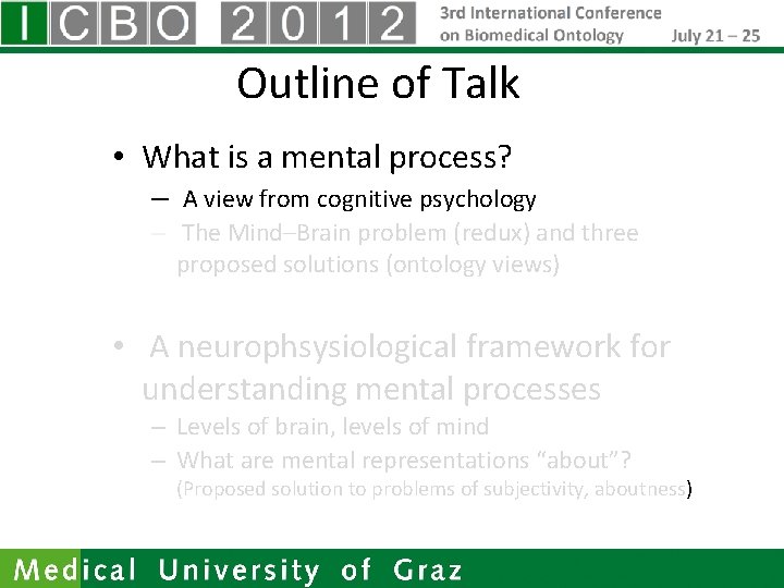 Outline of Talk • What is a mental process? – A view from cognitive