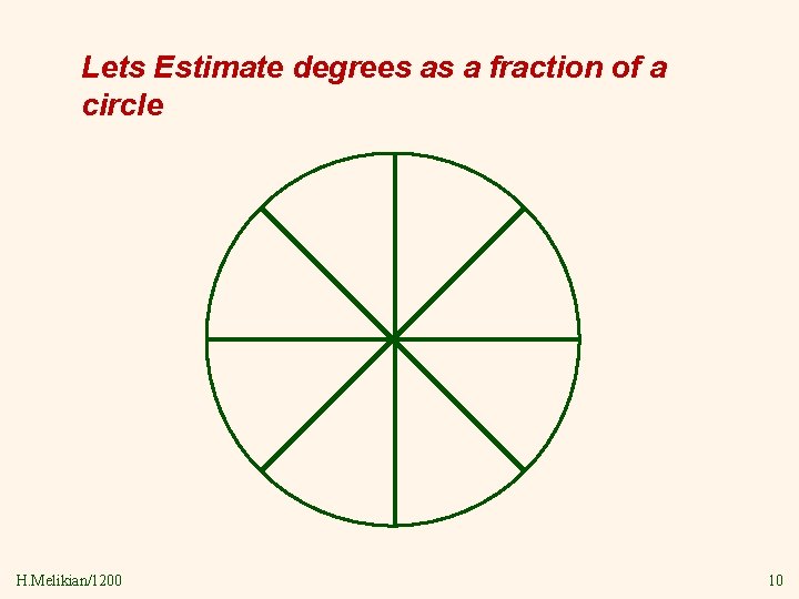 Lets Estimate degrees as a fraction of a circle H. Melikian/1200 10 