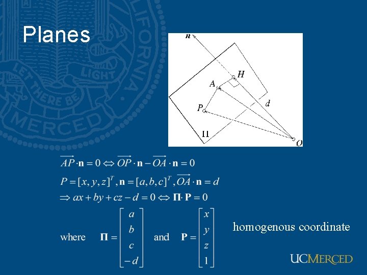 Planes homogenous coordinate 