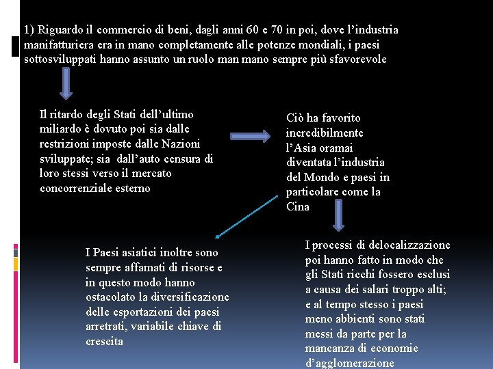 1) Riguardo il commercio di beni, dagli anni 60 e 70 in poi, dove