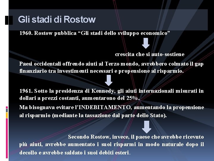 Gli stadi di Rostow 1960. Rostow pubblica “Gli stadi dello sviluppo economico” crescita che