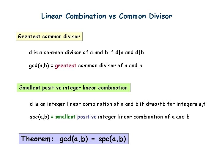 Linear Combination vs Common Divisor Greatest common divisor d is a common divisor of