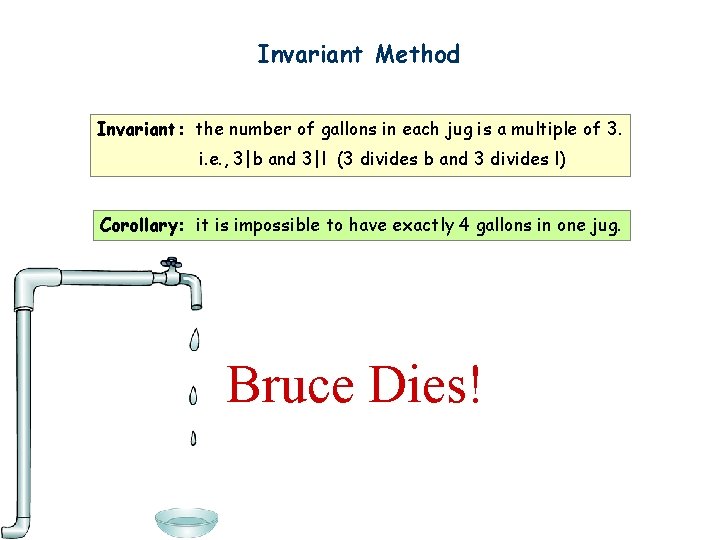 Invariant Method Invariant: the number of gallons in each jug is a multiple of