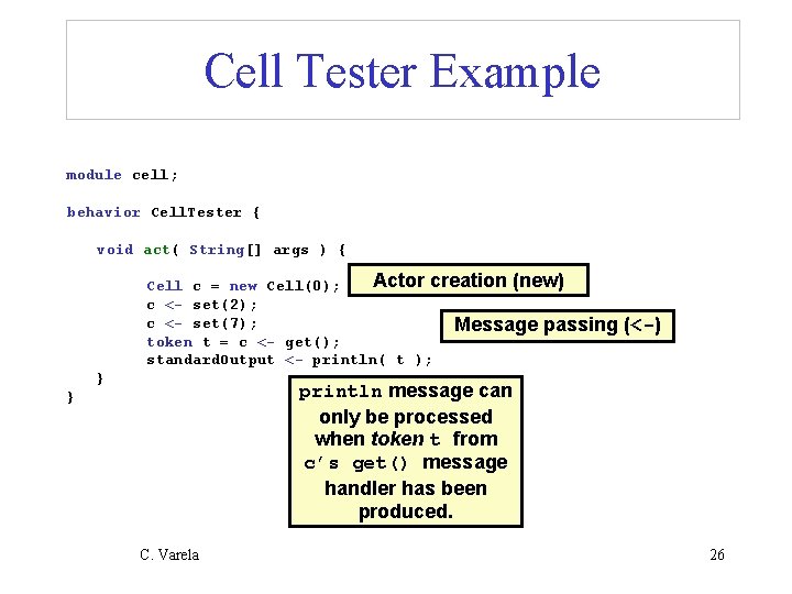 Cell Tester Example module cell; behavior Cell. Tester { void act( String[] args )