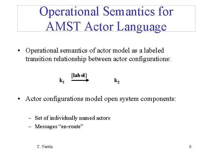 Operational Semantics for AMST Actor Language • Operational semantics of actor model as a