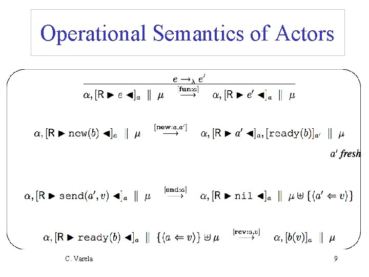 Operational Semantics of Actors C. Varela 9 