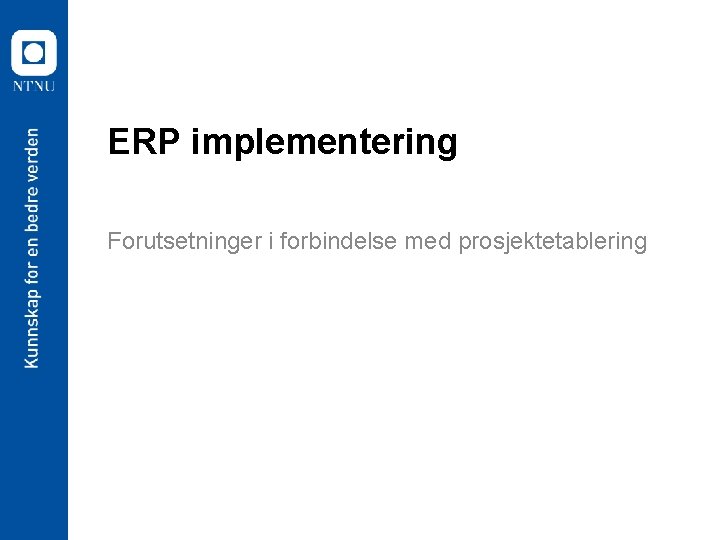 ERP implementering Forutsetninger i forbindelse med prosjektetablering 