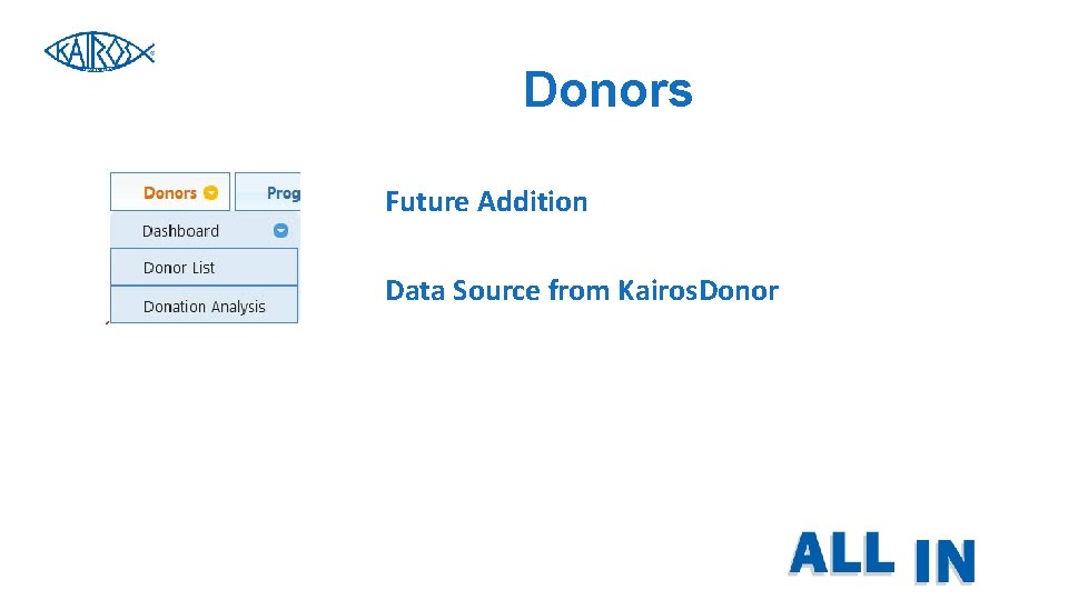 Donors Future Addition Data Source from Kairos. Donor Donors Future Addition Data Source from Kairos. Donor