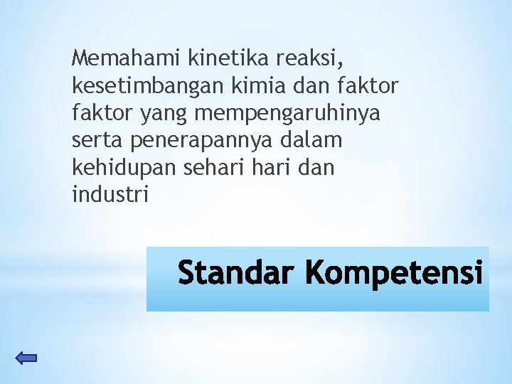 Memahami kinetika reaksi, kesetimbangan kimia dan faktor yang mempengaruhinya serta penerapannya dalam kehidupan sehari