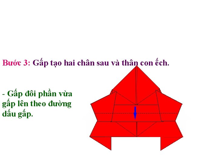 Bước 3: Gấp tạo hai chân sau và thân con ếch. - Gấp đôi