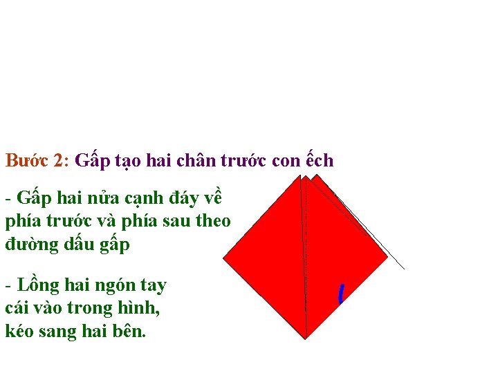 Bước 2: Gấp tạo hai chân trước con ếch - Gấp hai nửa cạnh