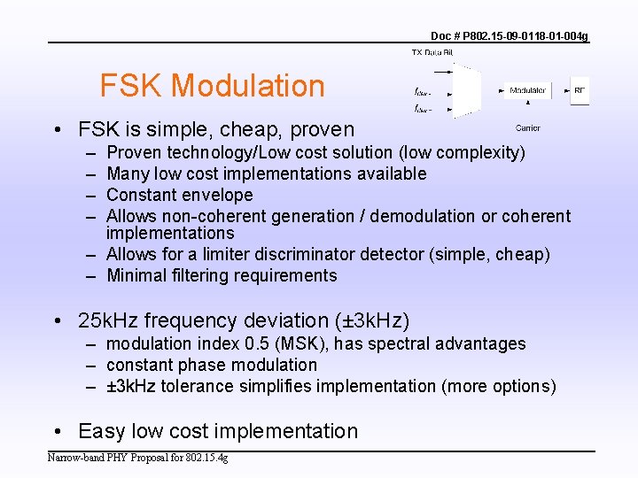 Doc # P 802. 15 -09 -0118 -01 -004 g FSK Modulation • FSK