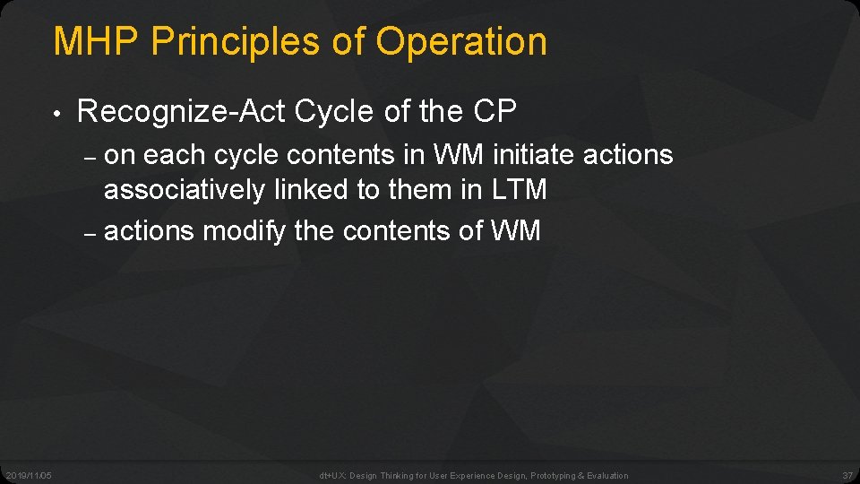MHP Principles of Operation • Recognize-Act Cycle of the CP on each cycle contents