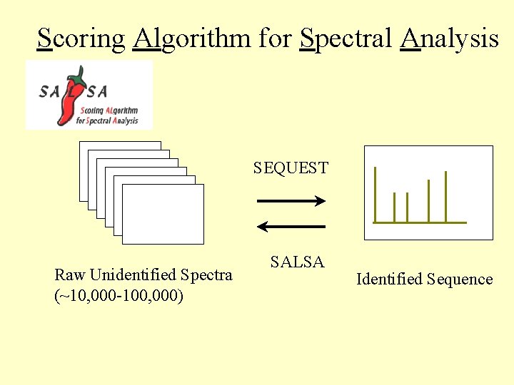 Scoring Algorithm for Spectral Analysis SEQUEST Raw Unidentified Spectra (~10, 000 -100, 000) SALSA