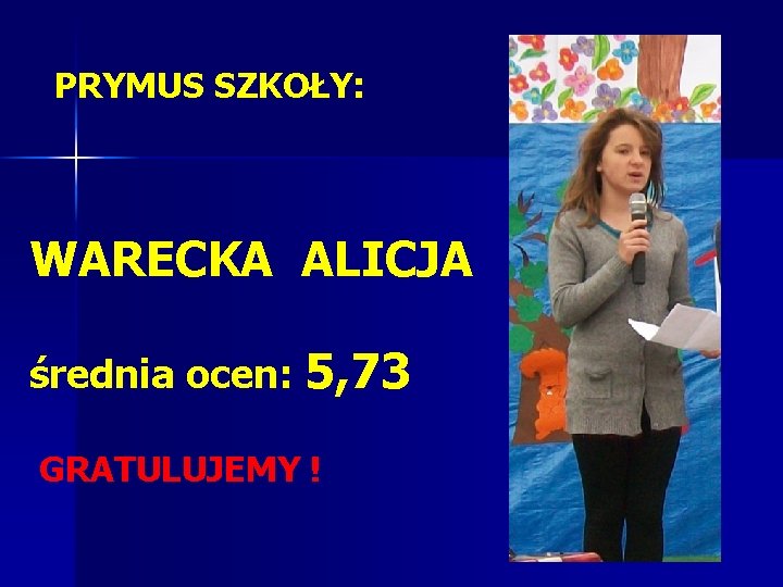 PRYMUS SZKOŁY: WARECKA ALICJA średnia ocen: 5, 73 GRATULUJEMY ! 