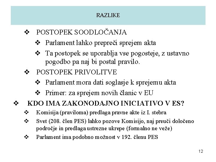 RAZLIKE v POSTOPEK SOODLOČANJA v Parlament lahko prepreči sprejem akta v Ta postopek se