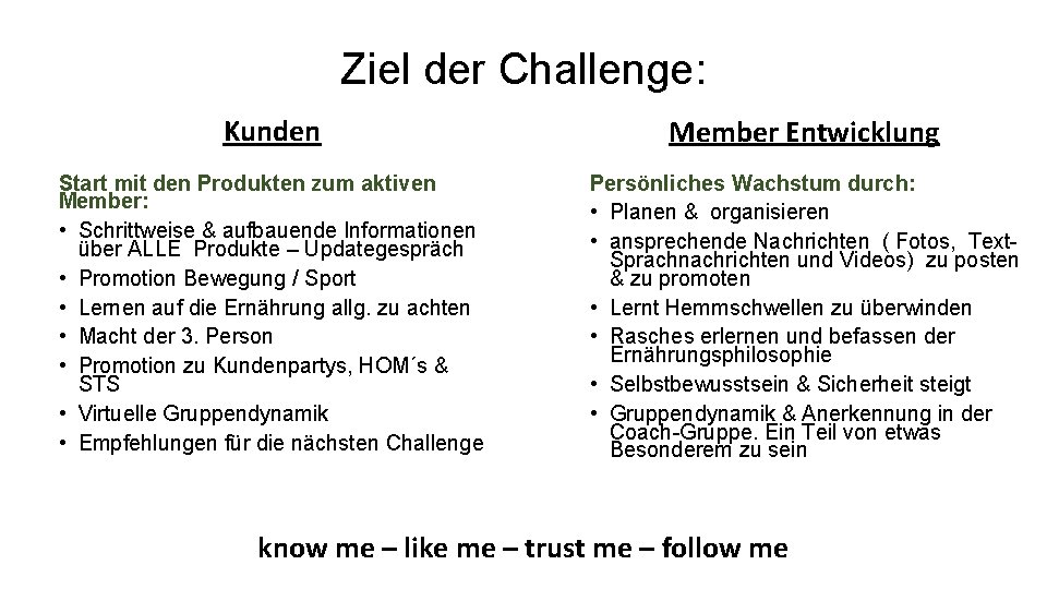 Ziel der Challenge: Kunden Member Entwicklung Start mit den Produkten zum aktiven Member: •