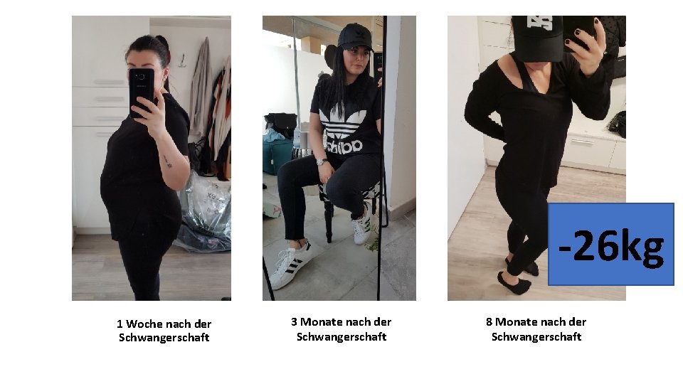 -26 kg 1 Woche nach der Schwangerschaft 3 Monate nach der Schwangerschaft 8 Monate