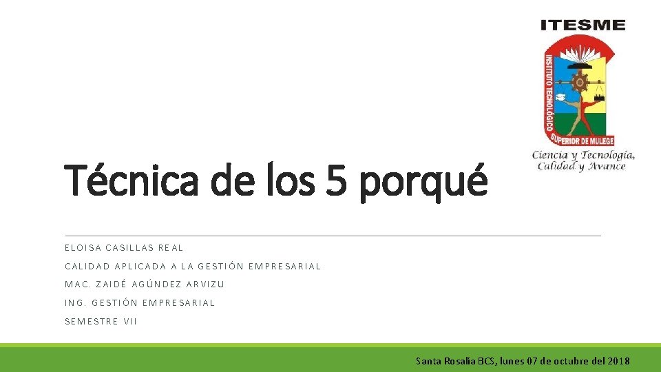 Técnica de los 5 porqué ELOISA CASILLAS REAL CALIDAD APLICADA A LA GESTIÓN EMPRESARIAL