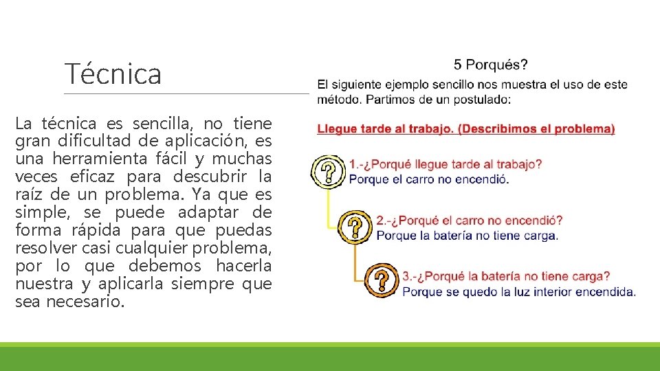 Técnica La técnica es sencilla, no tiene gran dificultad de aplicación, es una herramienta