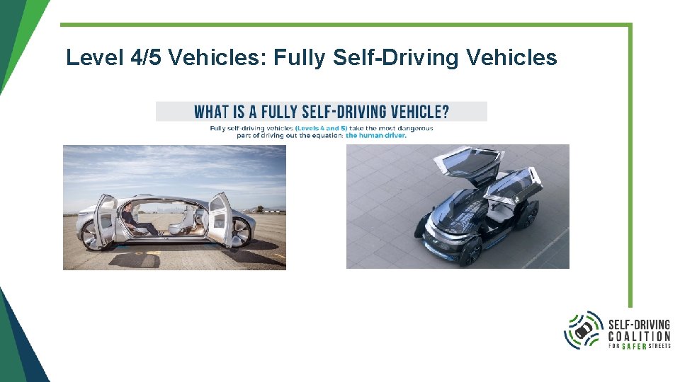 Level 4/5 Vehicles: Fully Self-Driving Vehicles Level 4/5 Vehicles: Fully Self-Driving Vehicles