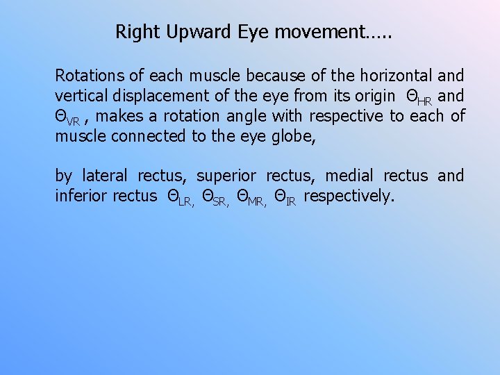Right Upward Eye movement…. . Rotations of each muscle because of the horizontal and
