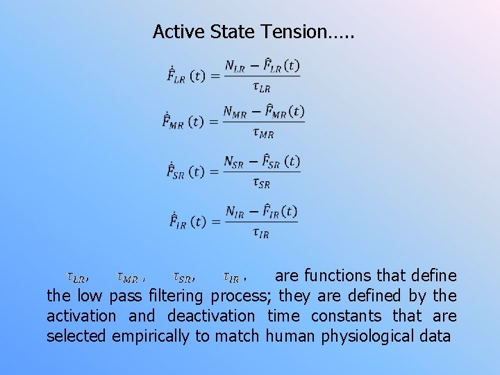 Active State Tension…. . are functions that define the low pass filtering process; they
