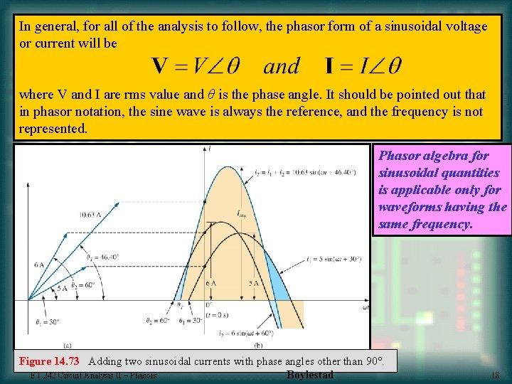 In general, for all of the analysis to follow, the phasor form of a