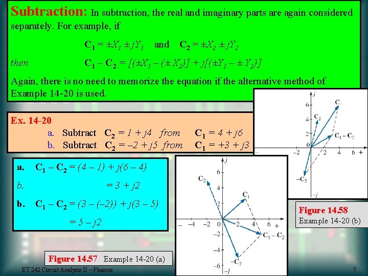 Subtraction: In subtraction, the real and imaginary parts are again considered separately. For example,