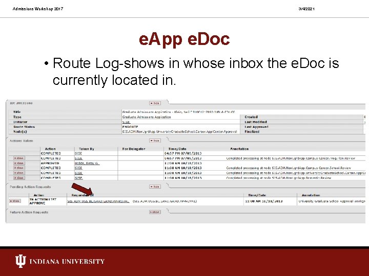 Admissions Workshop 2017 3/4/2021 e. App e. Doc • Route Log-shows in whose inbox