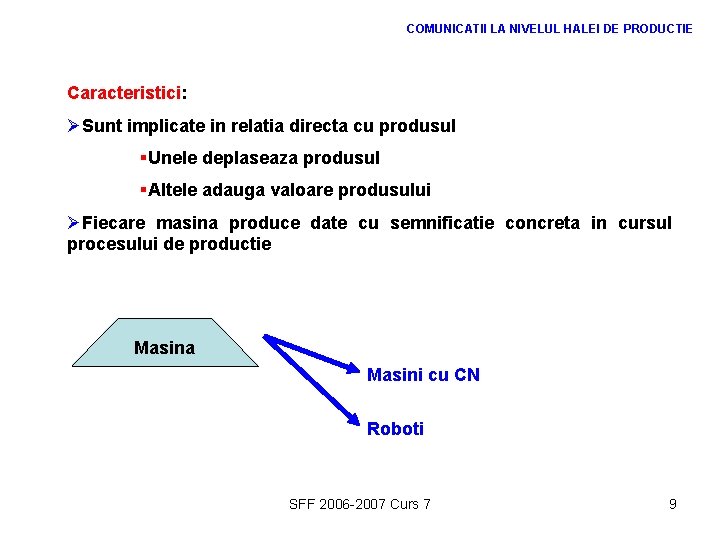 COMUNICATII LA NIVELUL HALEI DE PRODUCTIE Caracteristici: ØSunt implicate in relatia directa cu produsul