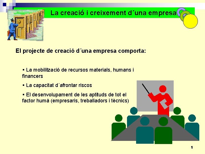 La creació i creixement d´una empresa El projecte de creació d´una empresa comporta: §