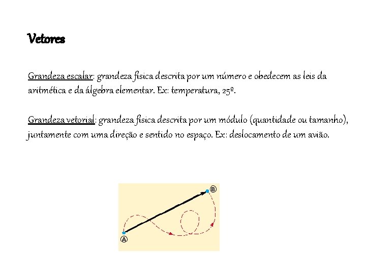 Vetores Grandeza escalar: grandeza física descrita por um número e obedecem as leis da